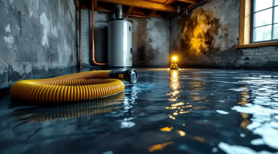 A technician using a water extraction claw on wet hardwood flooring inside a Centennial home to remove trapped moisture.